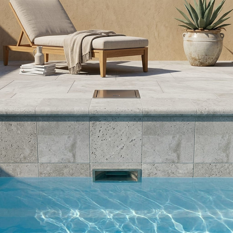 Tufa Limestone Coping 12x12 Honed Bullnose 1.25 inch pool coping — Swimming Pool remodel pool edge