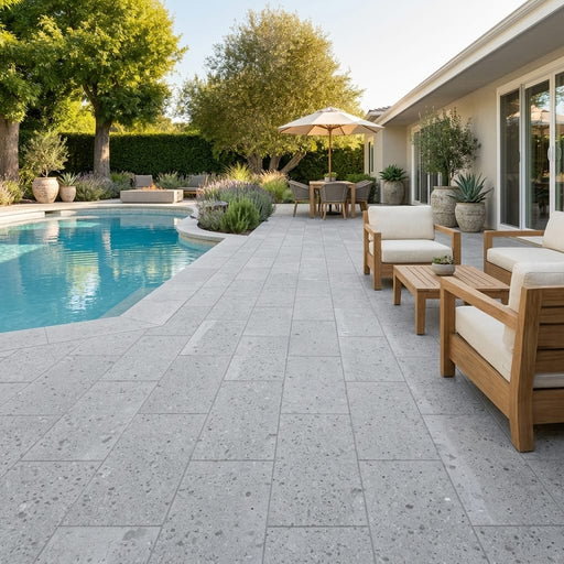 Tufa Limestone Paver 12x24 Brushed 2 inch — Backyard pool deck