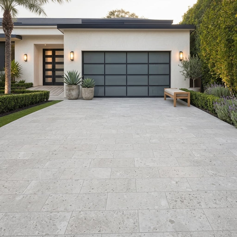 Tufa Limestone Paver 12x24 Brushed 2 inch — Front Yard driveway
