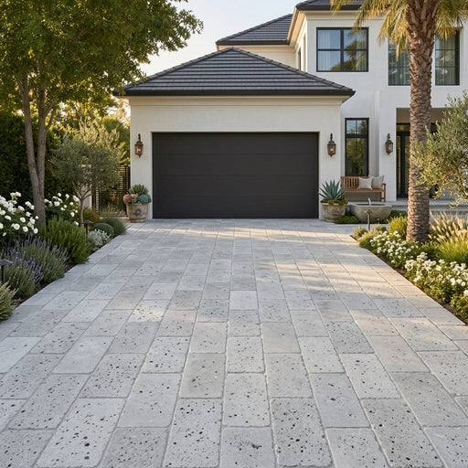 Tufa Limestone Paver 16x24 Tumbled 1.25 inch — Front Yard driveway