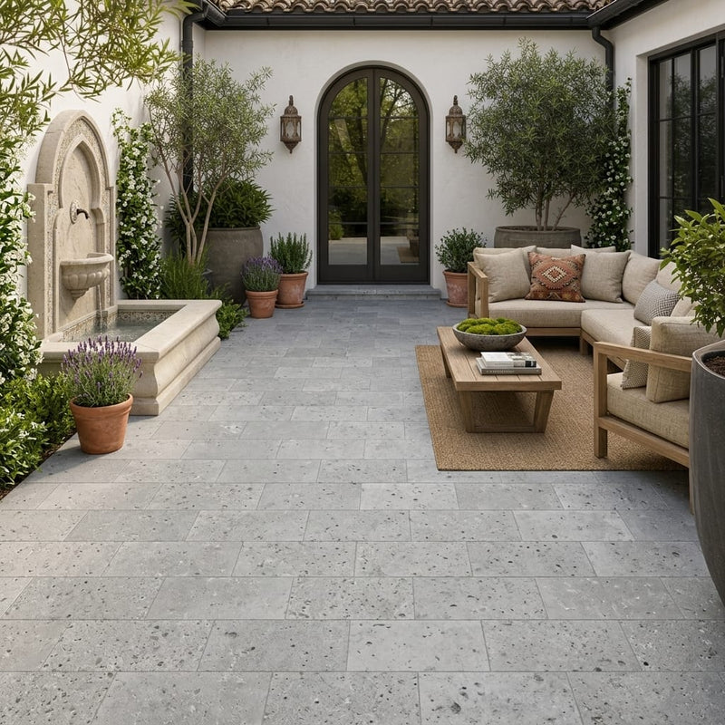 Tufa Limestone Paver 6x12 Tumbled 1.25 inch — Courtyard paving