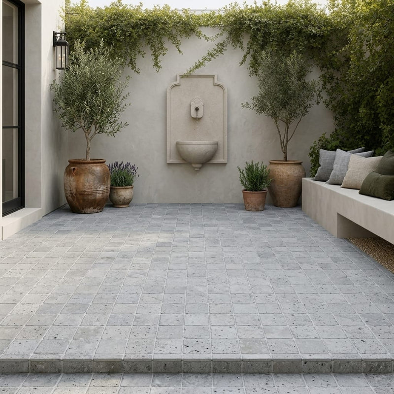 Tufa Limestone Paver 6x6 Tumbled 1.25 inch — Courtyard paving