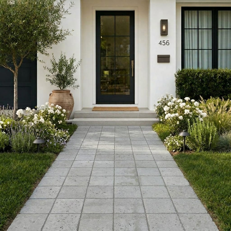 Tufa Limestone Paver 6x6 Tumbled 1.25 inch — Front Yard walkway