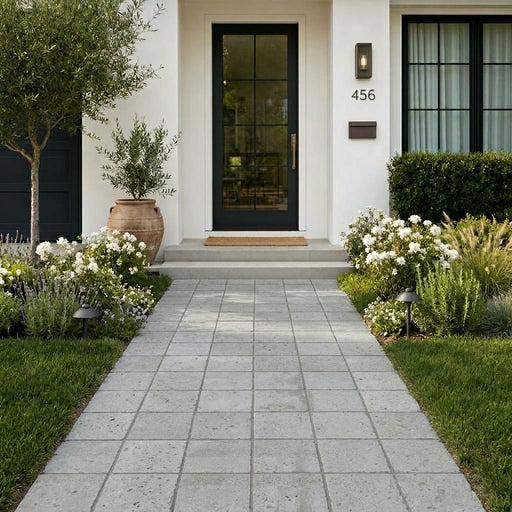 Tufa Limestone Paver 6x6 Tumbled 1.25 inch — Front Yard walkway