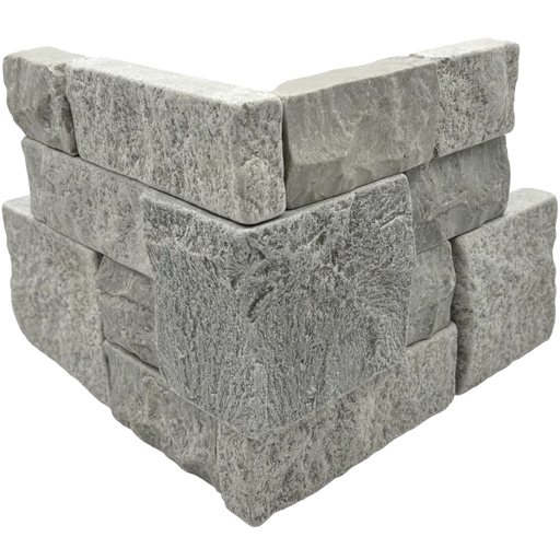 Tumbled Ledgers Grey 18x8 Wired Mesh Marble Ledger Corner