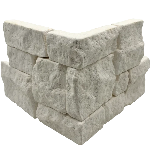 Tumbled Ledgers Light Beige 18x8 Wired Mesh Limestone Ledger Corner