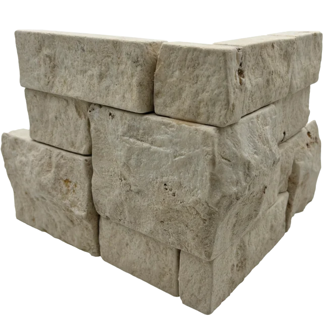 Tumbled Ledgers Mixed Beige and Grey 18x8 Wired Mesh Limestone Ledger Corner