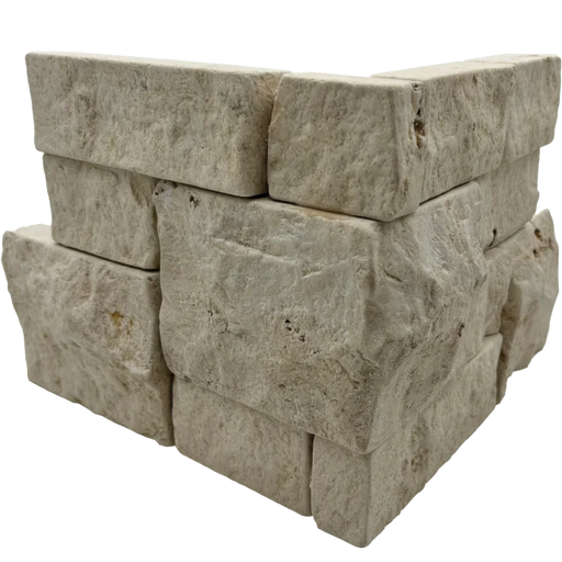 Tumbled Ledgers Mixed Beige and Grey 18x8 Wired Mesh Limestone Ledger Corner