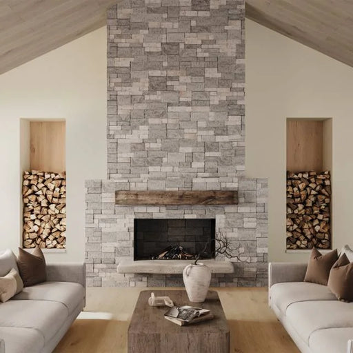 Tumbled Ledgers Mixed Beige and Grey 22x8 Wired Mesh Limestone Ledger