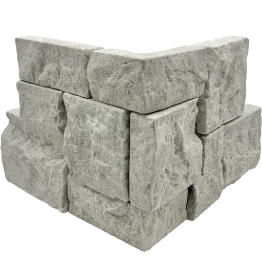 Tumbled Ledgers Taupe 18x8 Wired Mesh Marble Ledger Corner