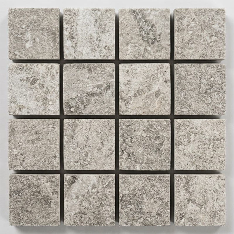 Tundra Gray Marble 1x1 Split-faced Mosaic close-up