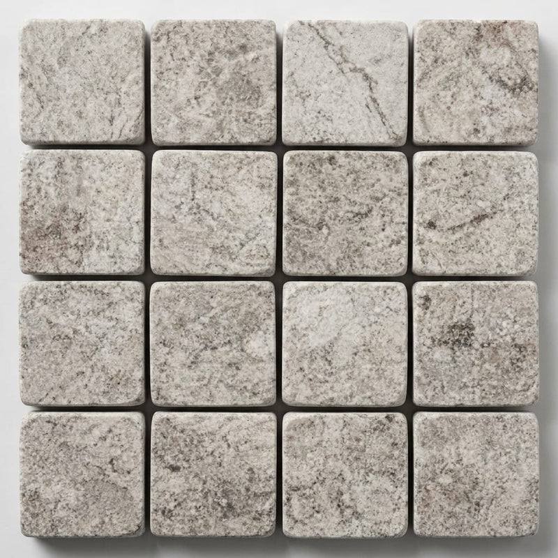 Tundra Gray Marble 1x1 Tumbled Mosaic close-up