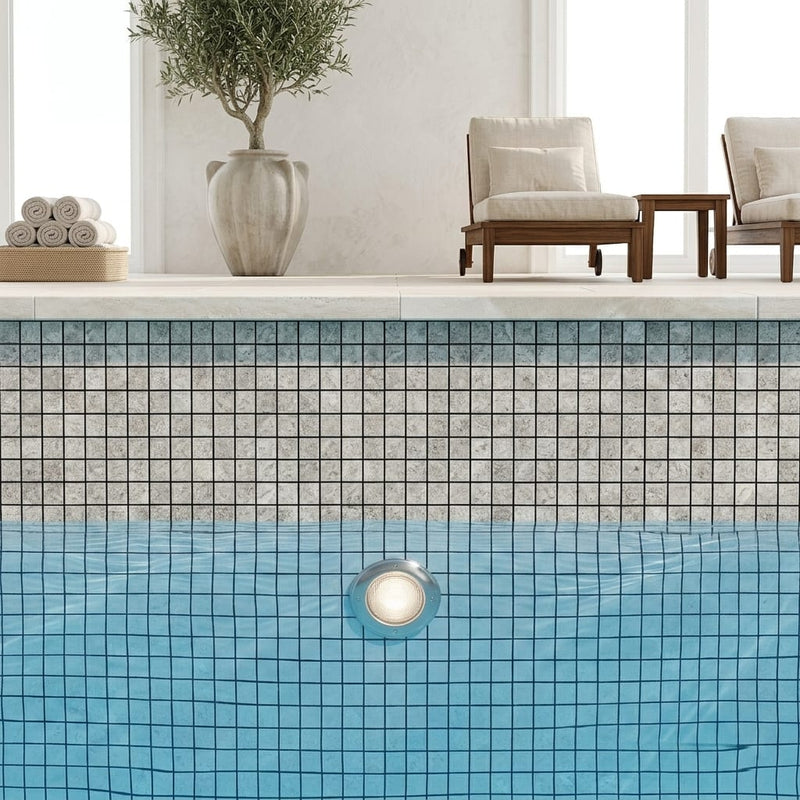 Tundra Gray Marble 1x1 Tumbled Mosaic — Swimming Pool pool interior tiling