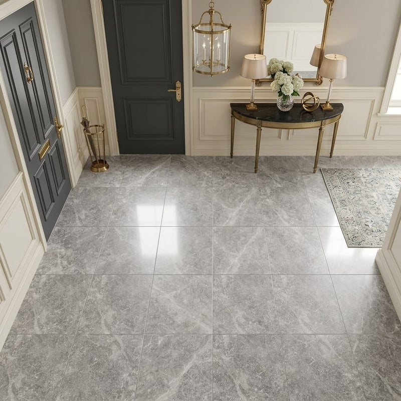 Tundra Gray Marble 12x12 Honed Tile — Foyer floor