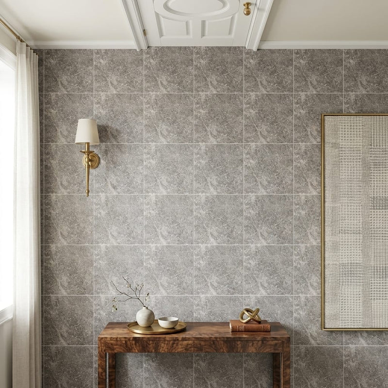 Tundra Gray Marble 12x12 Honed Tile — Hallway floor