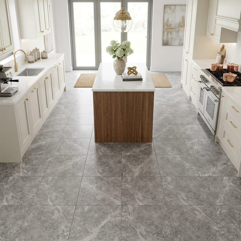 Tundra Gray Marble 12x12 Honed Tile — Kitchen floor