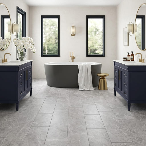 Tundra Gray Marble 12x24 Honed Tile — Bathroom floor