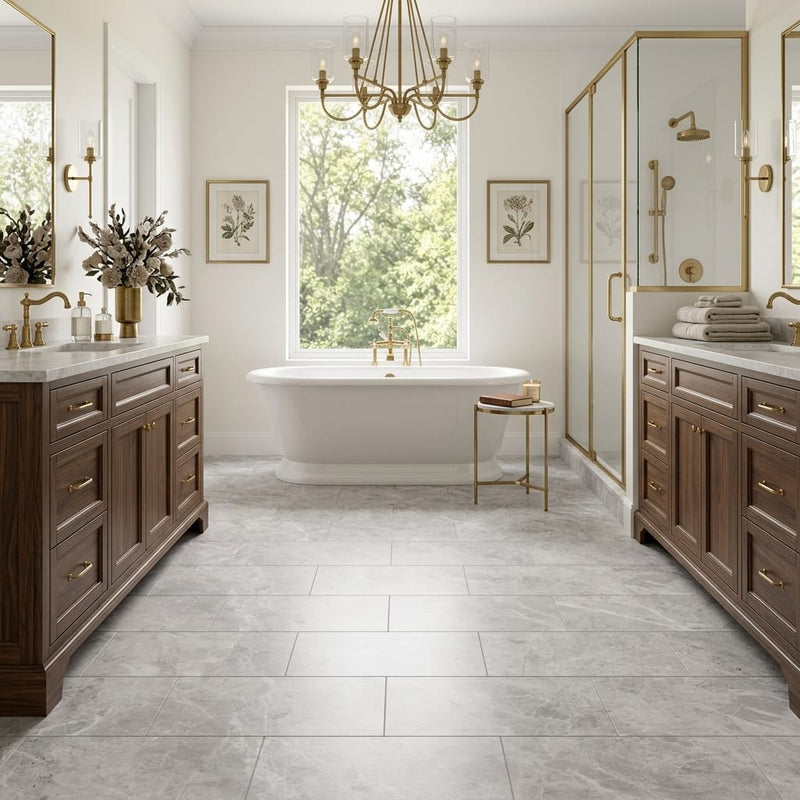 Tundra Gray Marble 12x24 Honed Tile — Primary Bath floor