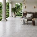 Tundra Gray Marble 18x18 Honed Tile — Covered Patio floor