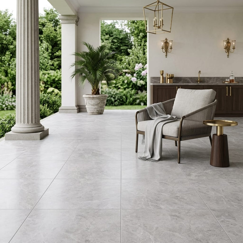 Tundra Gray Marble 18x18 Honed Tile — Covered Patio floor