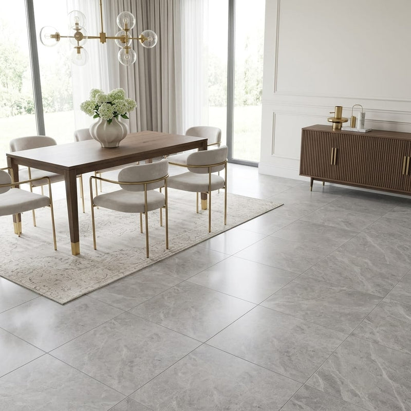 Tundra Gray Marble 18x18 Honed Tile — Dining Room floor