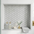 Tundra Gray Marble 2x2 Polished Hexagon Mosaic — Bathroom niche