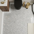 Tundra Gray Marble 2x2 Polished Hexagon Mosaic — Powder Room floor