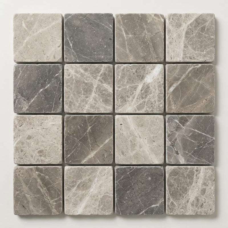 Tundra Gray Marble 2x2 Tumbled Mosaic close-up