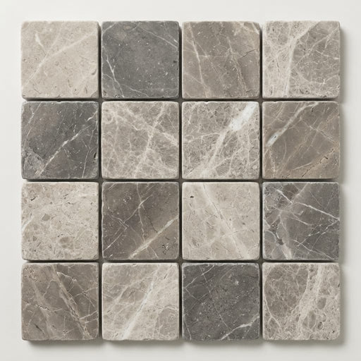 Tundra Gray Marble 2x2 Tumbled Mosaic close-up
