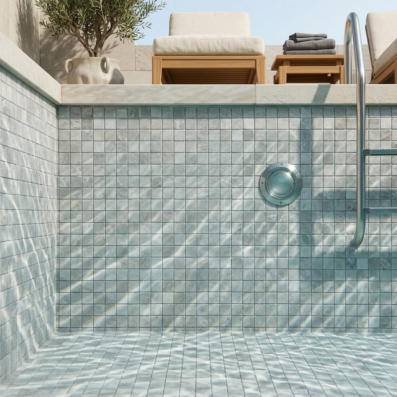 Tundra Gray Marble 2x2 Tumbled Mosaic — Swimming Pool pool interior tiling