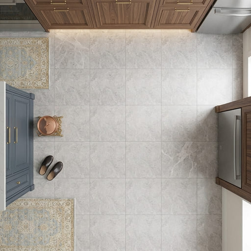 Tundra Gray Marble 24x24 Honed Tile — Kitchen floor