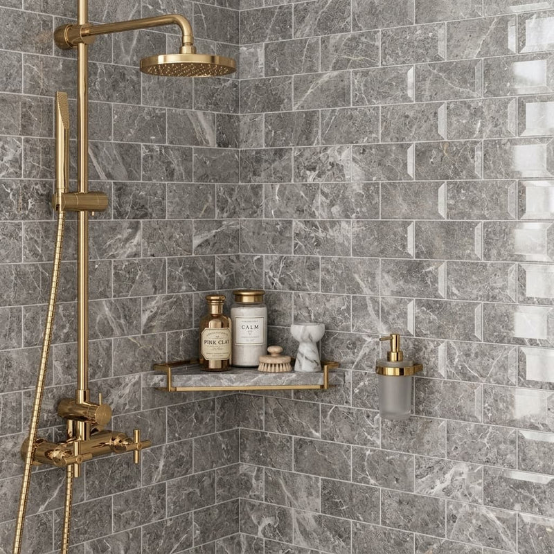 Tundra Gray Marble 3x6 Tumbled Tile — Bathroom shower wall