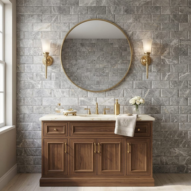 Tundra Gray Marble 3x6 Tumbled Tile — Bathroom wall