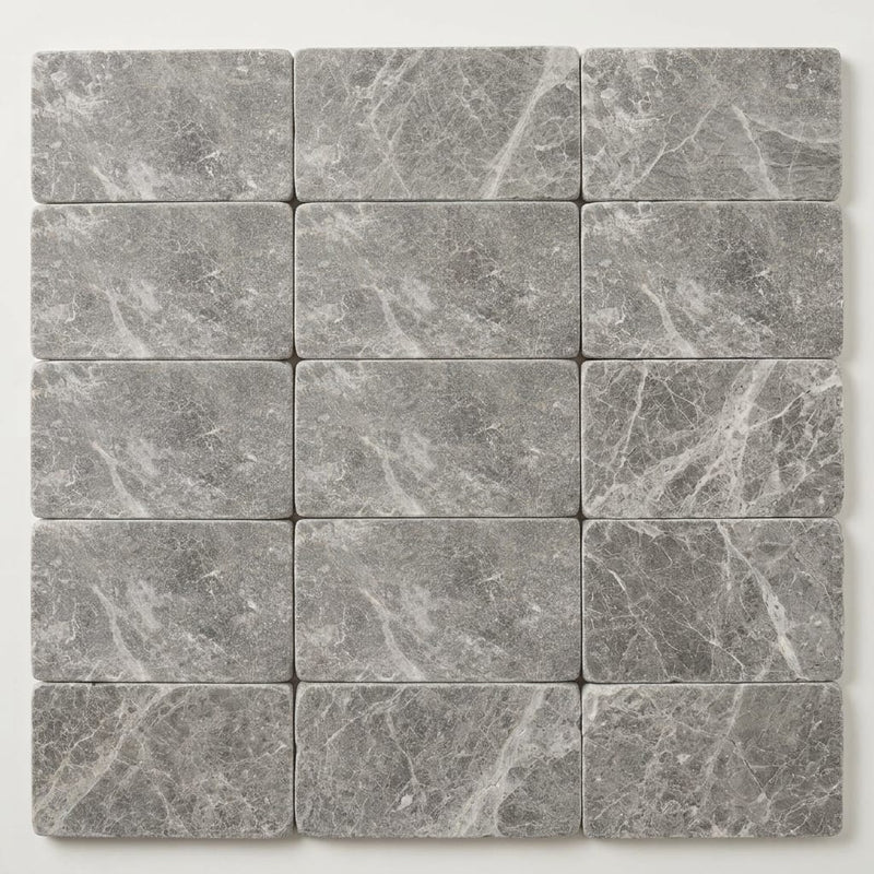 Tundra Gray Marble 3x6 Tumbled Tile close-up