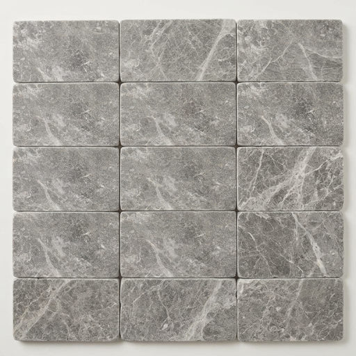 Tundra Gray Marble 3x6 Tumbled Tile close-up