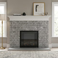 Tundra Gray Marble 3x6 Tumbled Tile — Living Room fireplace surround