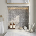 Tundra Gray Marble 4x4 Tumbled Tile — Bathroom niche