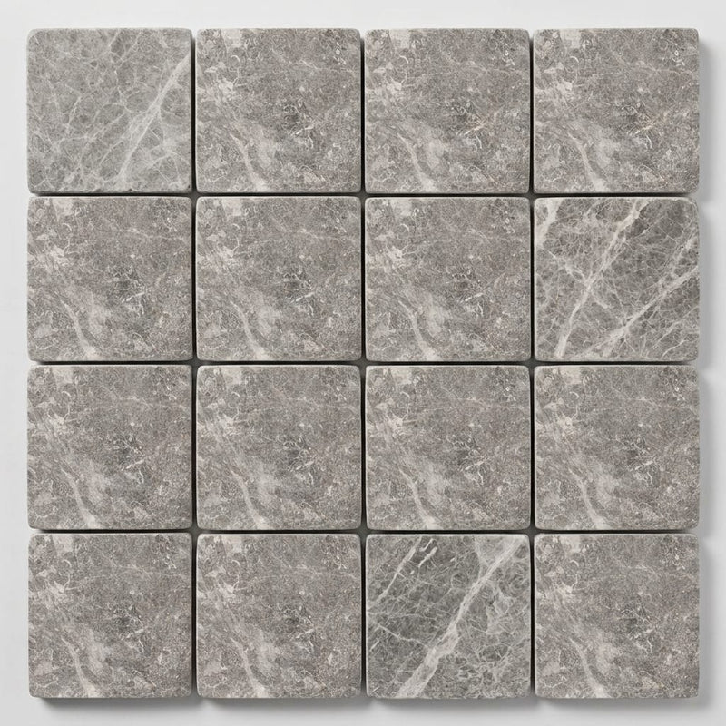 Tundra Gray Marble 4x4 Tumbled Tile close-up