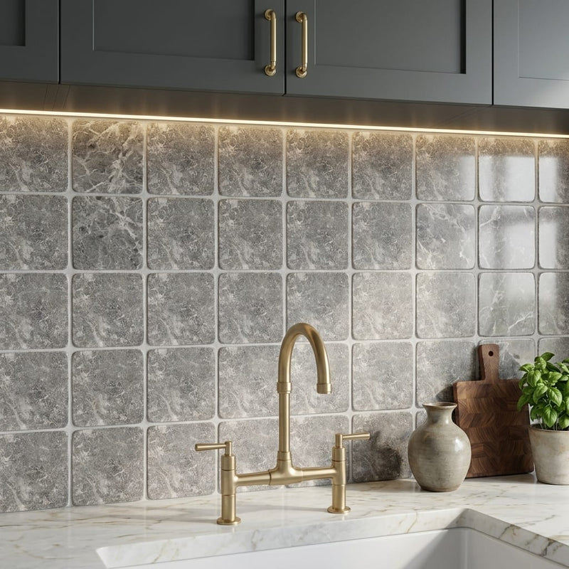 Tundra Gray Marble 4x4 Tumbled Tile — Kitchen backsplash