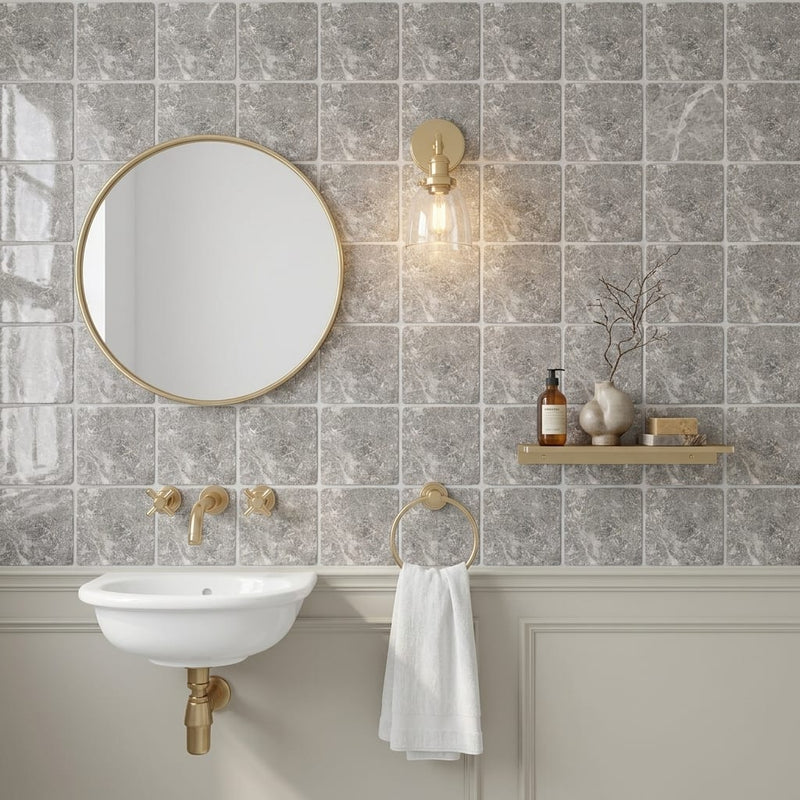 Tundra Gray Marble 4x4 Tumbled Tile — Powder Room wall