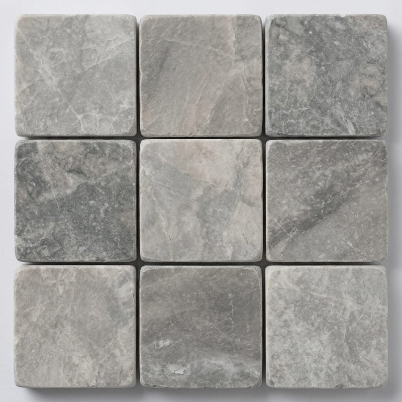 Tundra Gray Marble 5/8x5/8 Tumbled Mosaic close-up