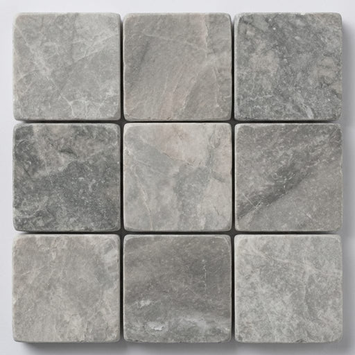 Tundra Gray Marble 5/8x5/8 Tumbled Mosaic close-up