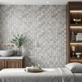 Tundra Gray Marble 5/8x5/8 Tumbled Mosaic — Spa spa interior