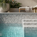 Tundra Gray Marble 5/8x5/8 Tumbled Mosaic — Swimming Pool pool interior tiling