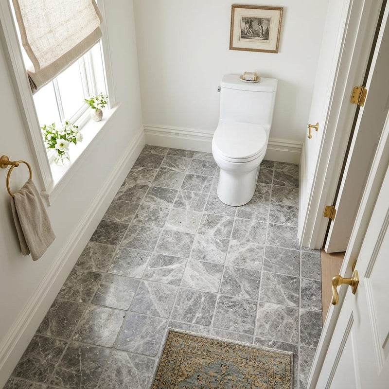 Tundra Gray Marble 6x6 Tumbled Tile — Bathroom floor