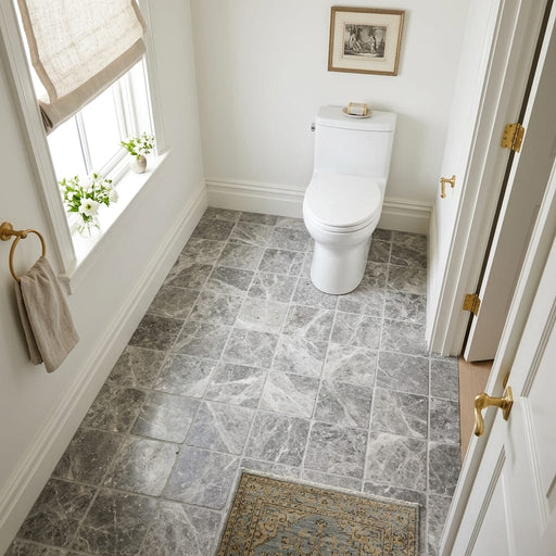 Tundra Gray Marble 6x6 Tumbled Tile — Bathroom floor