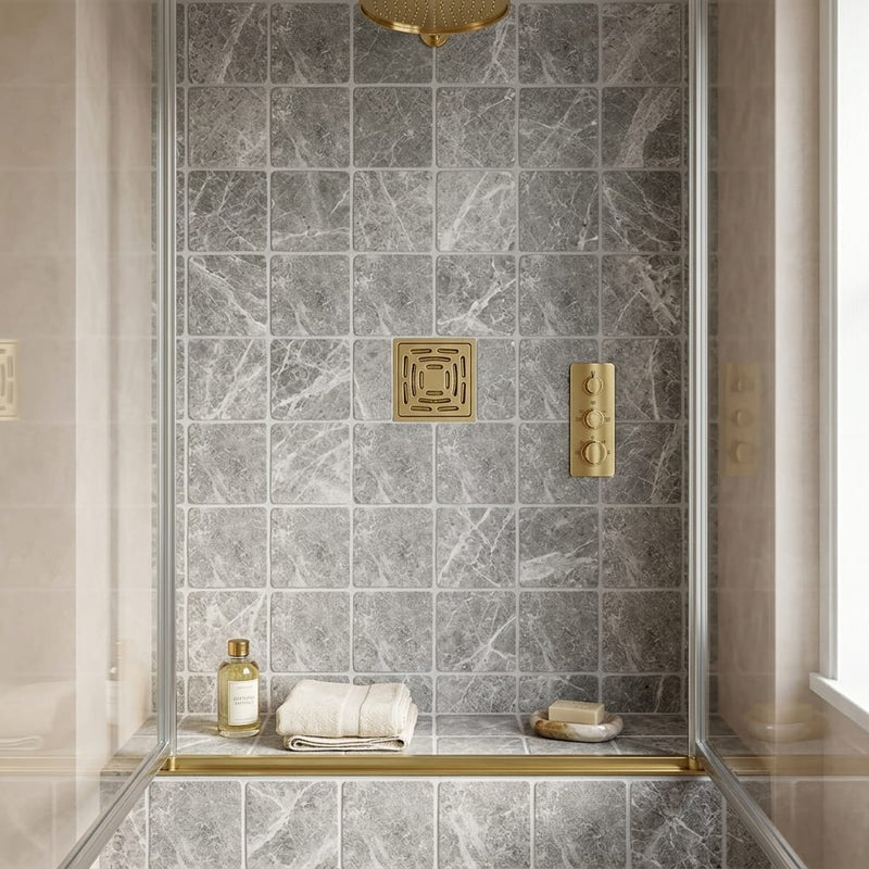 Tundra Gray Marble 6x6 Tumbled Tile — Bathroom shower floor