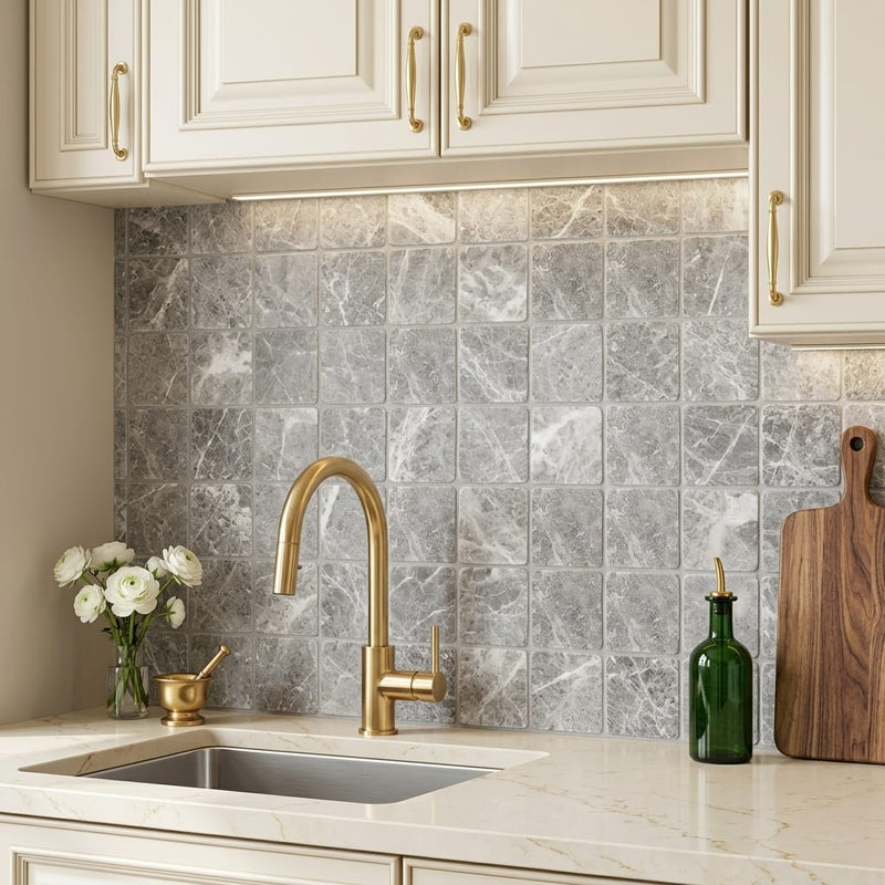Tundra Gray Marble 6x6 Tumbled Tile — Kitchen backsplash