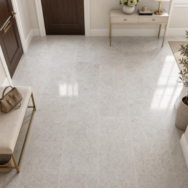 Tundra Grey 12x12 Honed Natural Marble Tile — Foyer floor