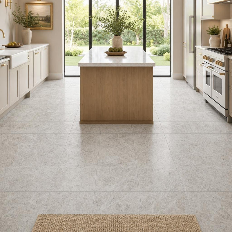 Tundra Grey 12x12 Honed Natural Marble Tile — Kitchen floor